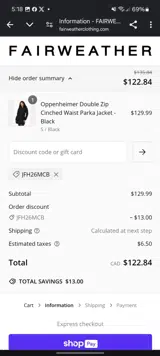 JFH26MCB coupon verification screenshot