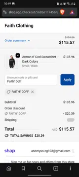 Faith10off coupon verification screenshot