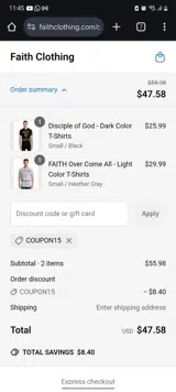 Coupon15 coupon verification screenshot