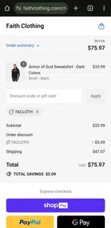 FACLOTH coupon verification screenshot