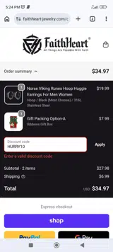 HURRY10 coupon verification screenshot