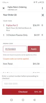 PETEMBER coupon verification screenshot