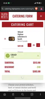 Grad coupon verification screenshot