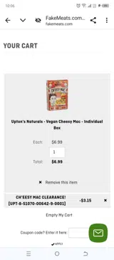 FakeMeats.com coupon verification screenshot