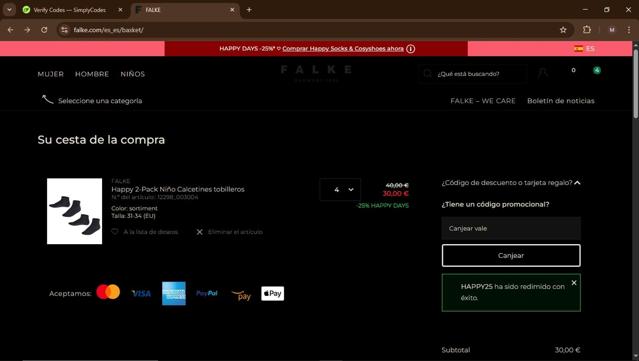 Falke checkout page showing Falke promo code box | Screenshot taken by SimplyCodes community member on Mar 15, 2025