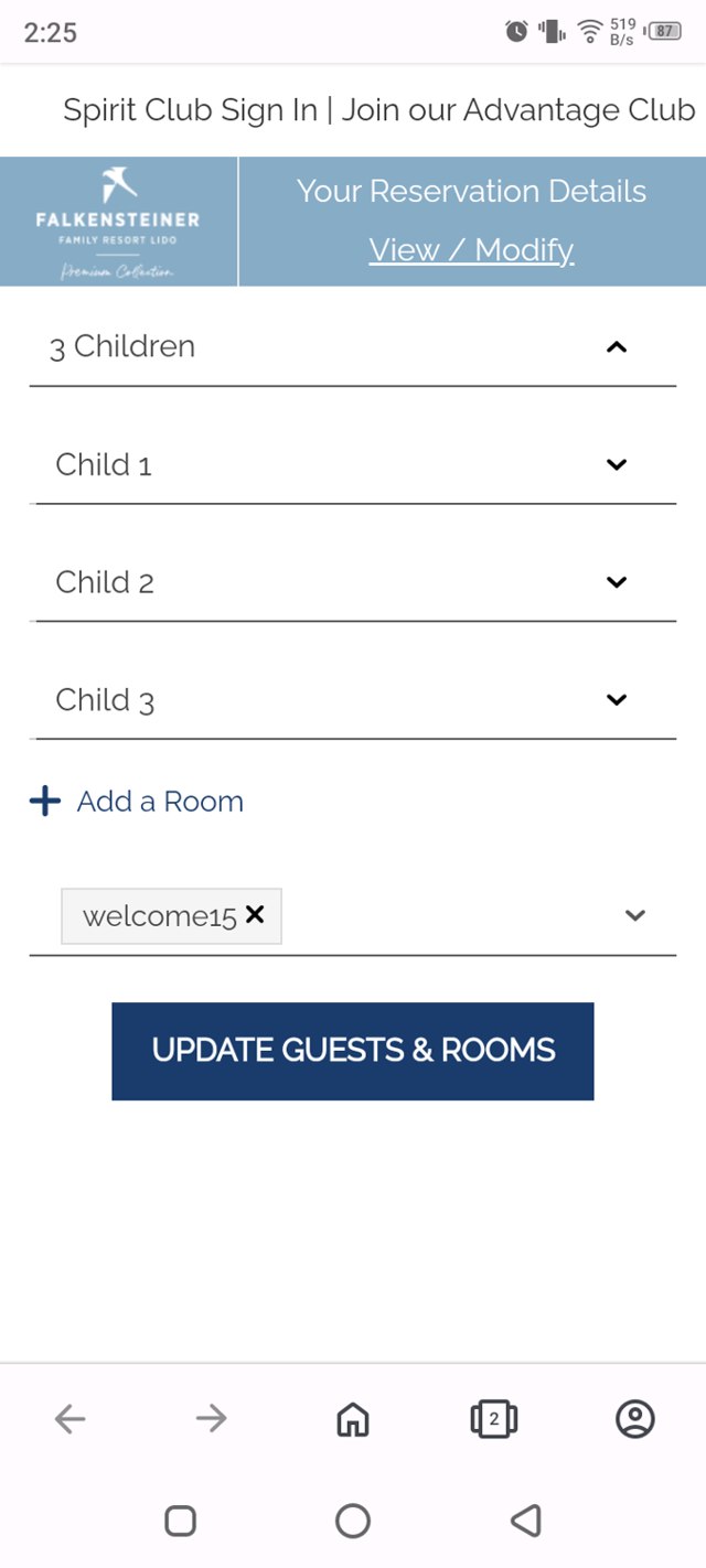 Falkensteiner Hotels & Residences checkout page showing Falkensteiner Hotels & Residences promo code box | Screenshot taken by SimplyCodes community member on May 30, 2024