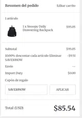 SAVE10NOW coupon verification screenshot
