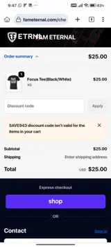 SAVE943 coupon verification screenshot