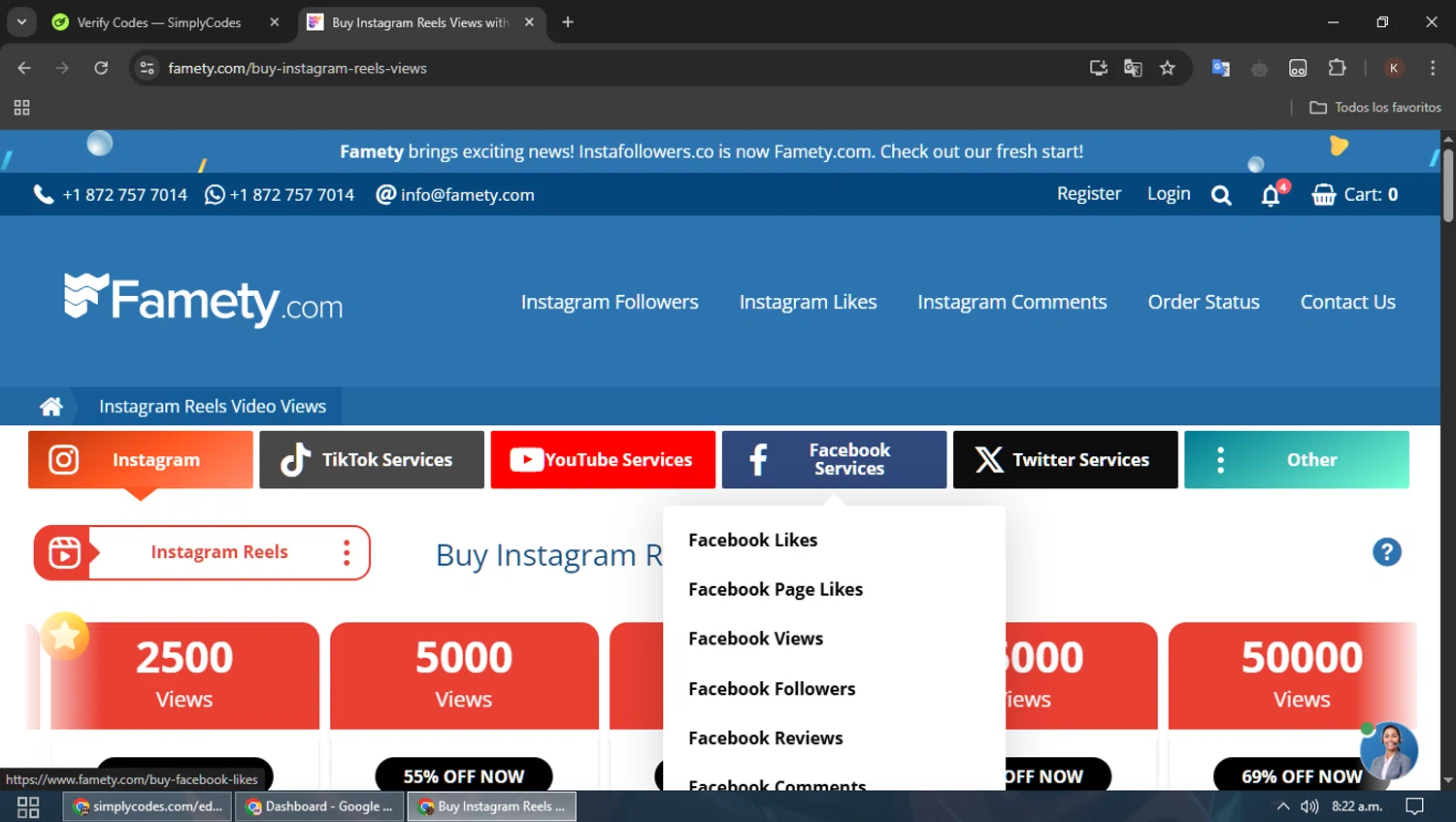 Famety coupon code screenshot showing code CODE20 applied at Famety checkout page. Uploaded by SimplyCodes community member MoneyPioneer4925 on Apr 8, 2025
