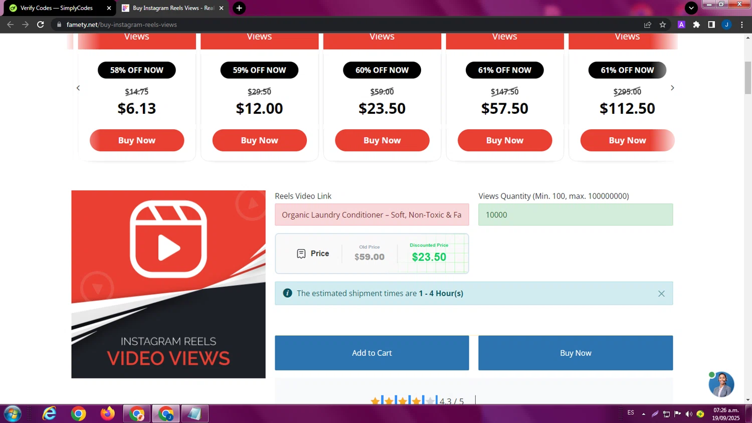 Famety coupon code screenshot showing code FIRST15 applied at Famety checkout page. Uploaded by SimplyCodes community member ExtraordinaryPhoenix9295 on Sep 19, 2025