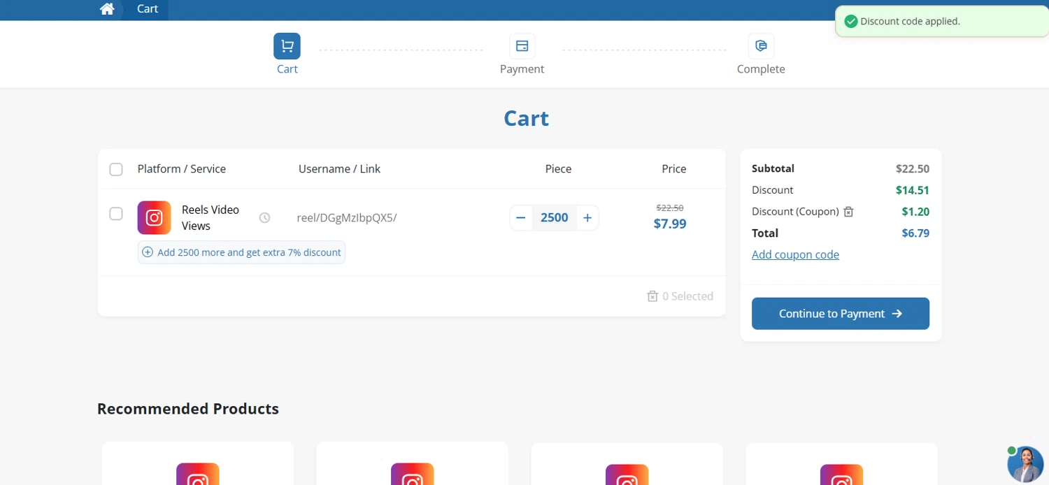 Famety checkout page showing Famety coupon code box | Screenshot taken by SimplyCodes community member on Jul 23, 2025