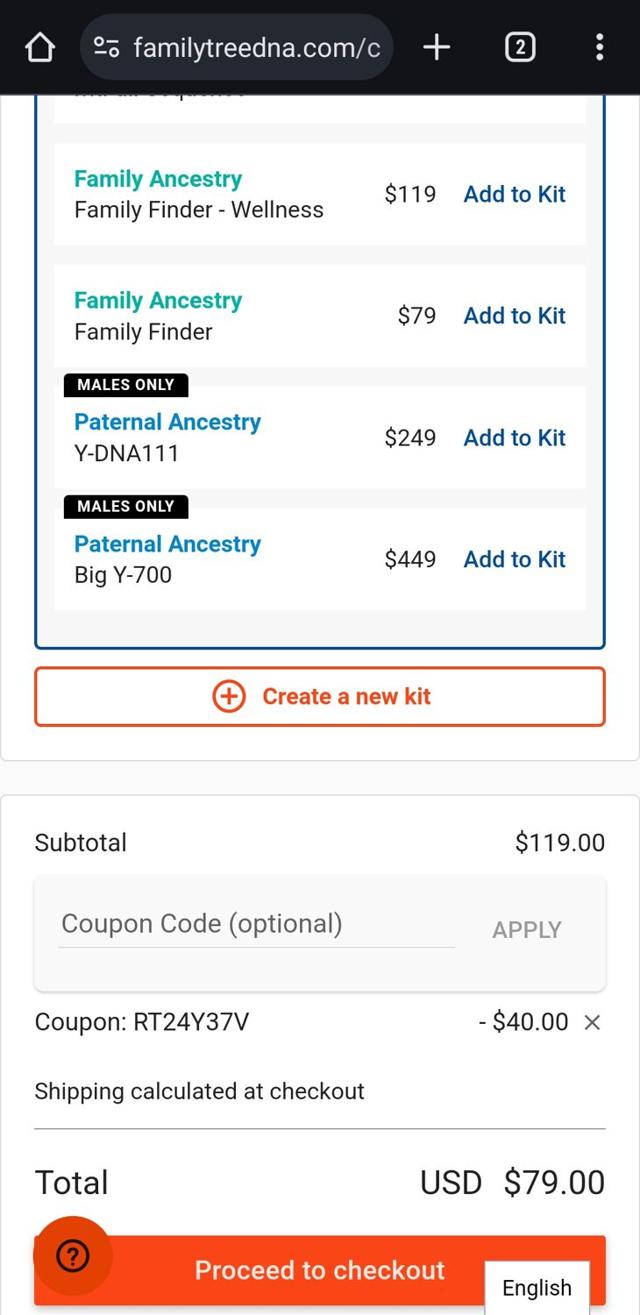 FamilyTreeDNA checkout page showing FamilyTreeDNA coupon code box | Screenshot taken by SimplyCodes community member on Mar 20, 2024