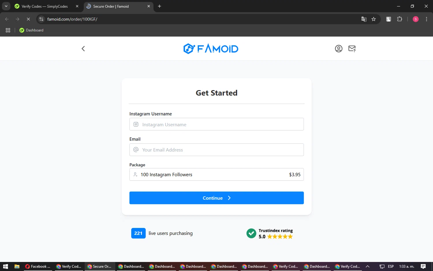Famoid checkout page showing Famoid coupon code box | Screenshot taken by SimplyCodes community member on Dec 19, 2024