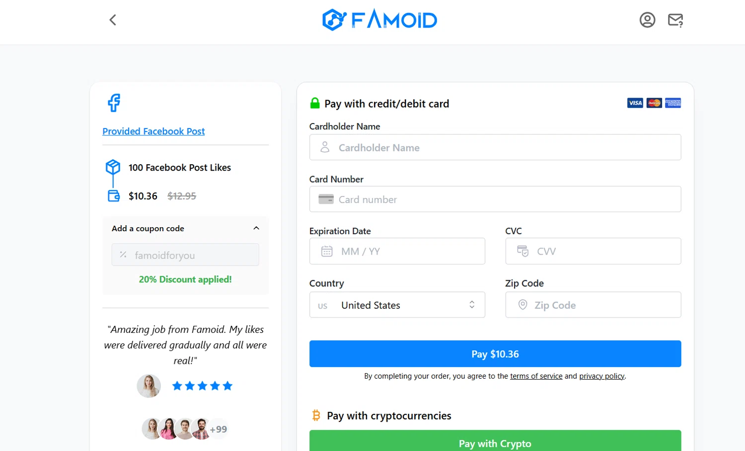 Famoid coupon code screenshot showing code famoidforyou applied at Famoid checkout page. Uploaded by SimplyCodes community member jade5416625024720 on Jun 20, 2025