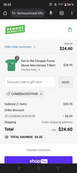 COMEBACK53YK4R coupon verification screenshot