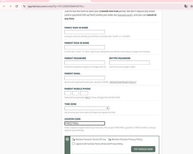 FamZoo checkout page showing FamZoo coupon code box | Screenshot taken by SimplyCodes community member on Mar 5, 2025