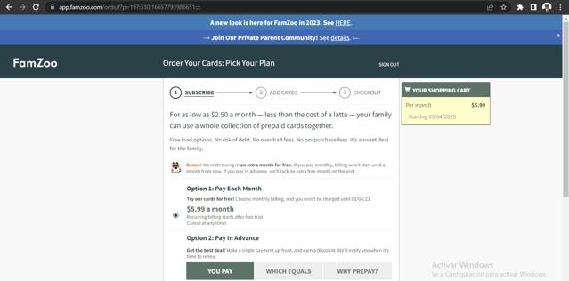 FamZoo checkout page showing FamZoo coupon code box | Screenshot taken by SimplyCodes community member on Jan 4, 2023