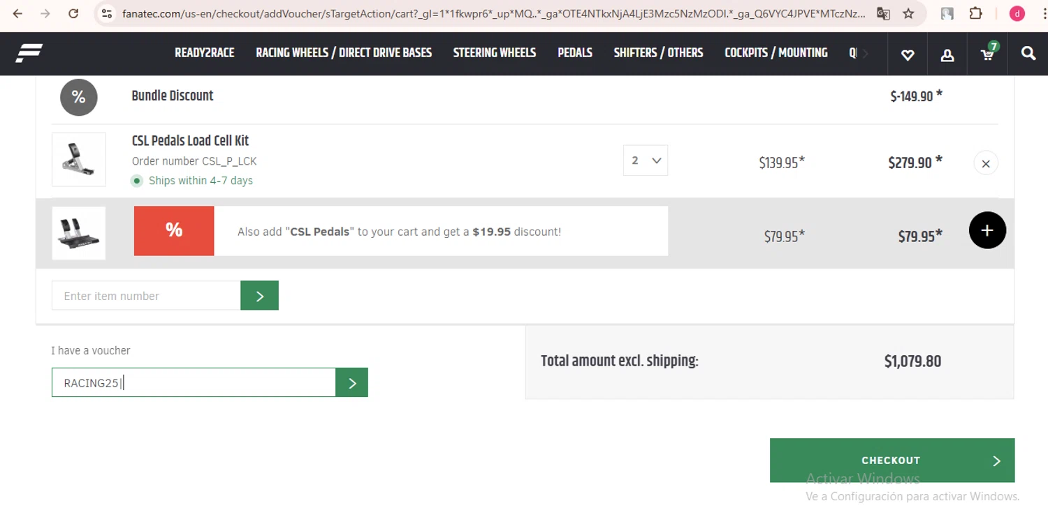 Fanatec checkout page showing Fanatec discount code box | Screenshot taken by SimplyCodes community member on Jan 27, 2025