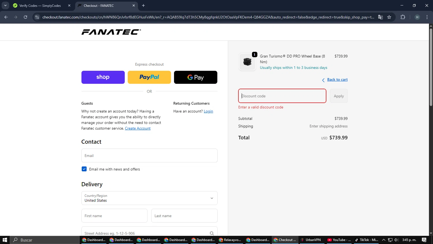 Fanatec discount code screenshot showing code RA10 applied at Fanatec checkout page. Uploaded by SimplyCodes community member SmartMaverick5327 on Jan 27, 2026