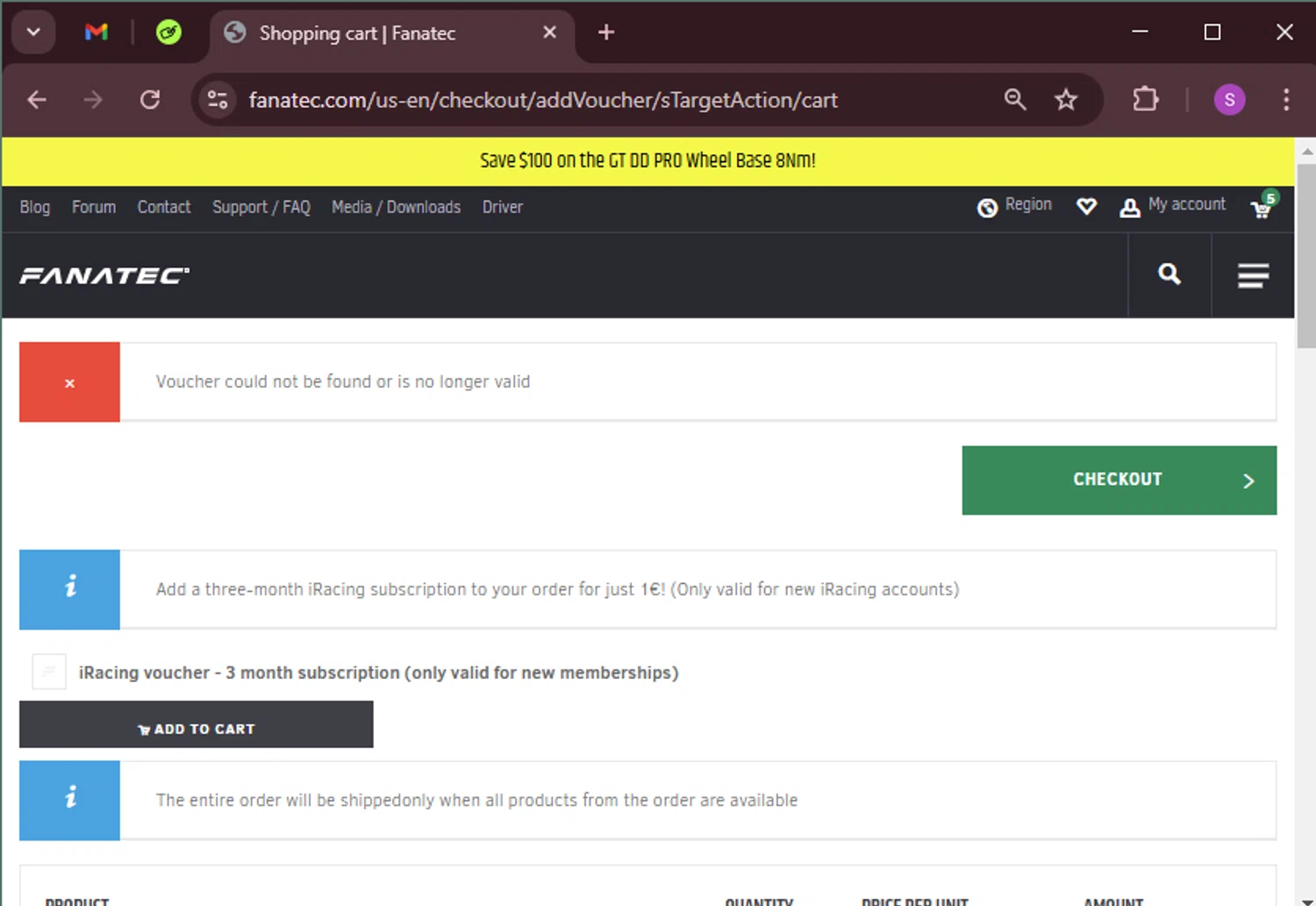 Fanatec discount code screenshot showing code RA10 applied at Fanatec checkout page. Uploaded by SimplyCodes community member tinkle_tinkle on Jan 26, 2025