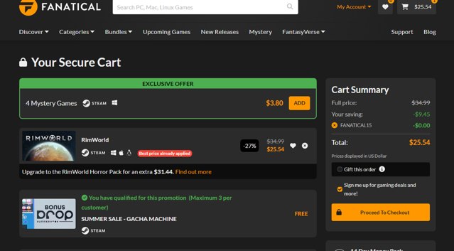 Fanatical checkout page showing Fanatical promo code box | Screenshot taken by SimplyCodes community member on Aug 14, 2025