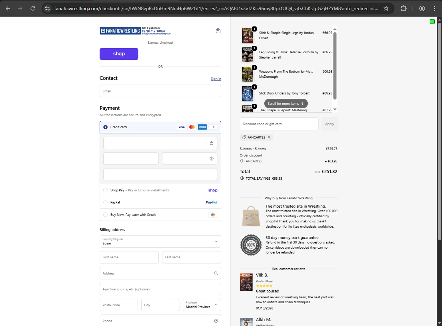 Fanatic Wrestling checkout page showing Fanatic Wrestling discount code box | Screenshot taken by SimplyCodes community member on Feb 18, 2026
