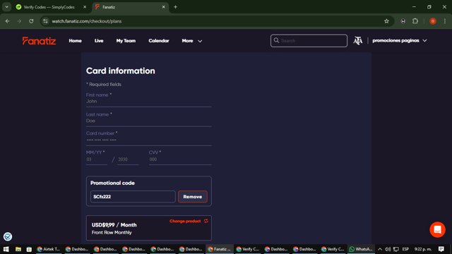 Fanatiz checkout page showing Fanatiz promo code box | Screenshot taken by SimplyCodes community member on Mar 1, 2025