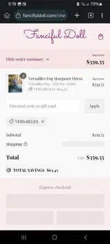 VERSAILLES coupon verification screenshot