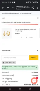 FANCIGOLD coupon verification screenshot