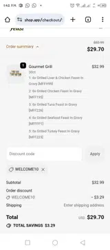 WELCOME10 coupon verification screenshot