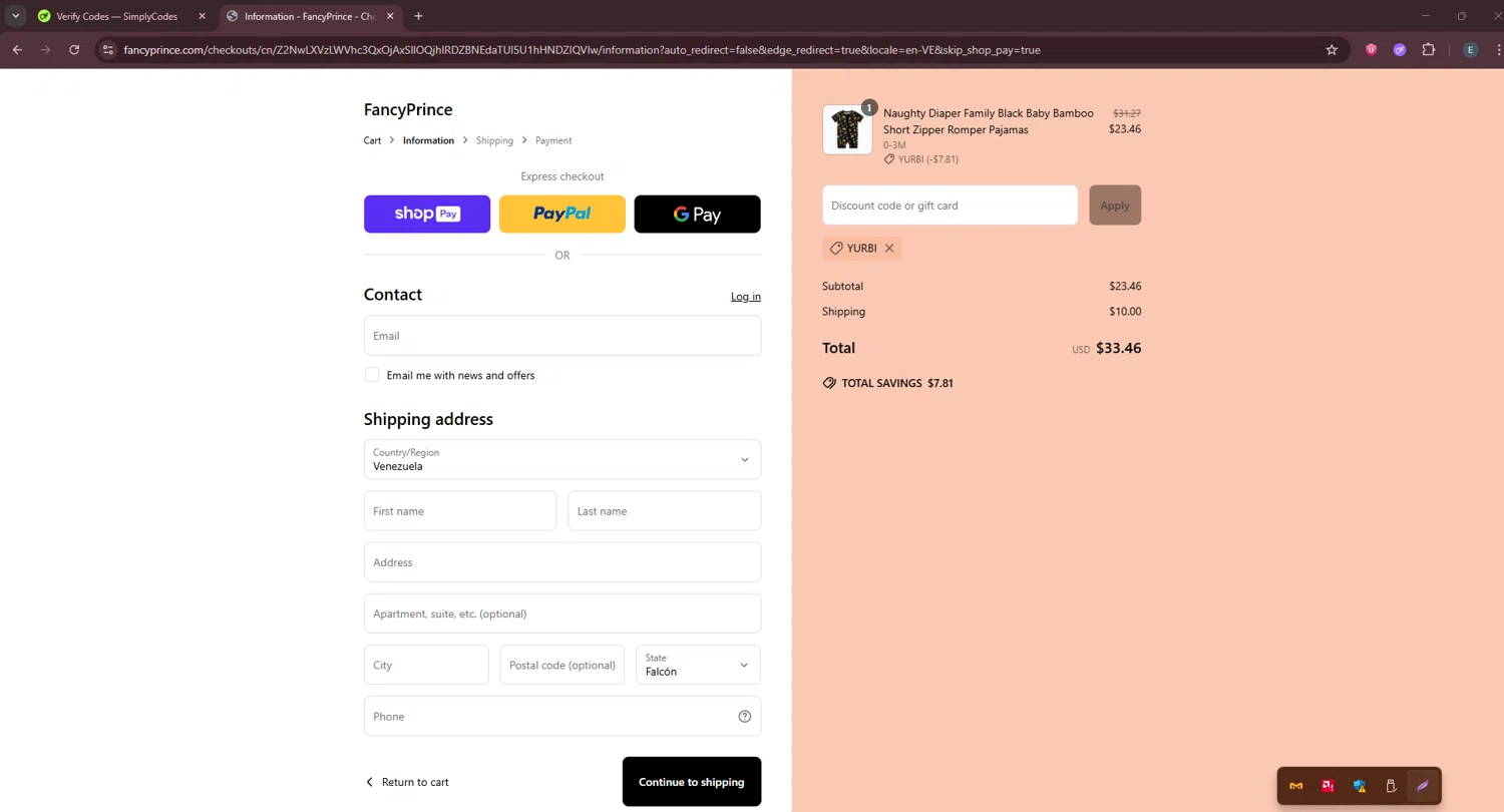 FancyPrince promo code screenshot showing code YURBI applied at FancyPrince checkout page. Uploaded by SimplyCodes community member GloriousPioneer2942 on Jun 26, 2025