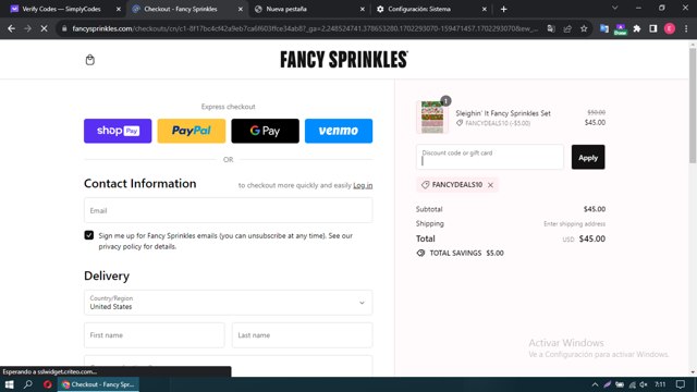 Fancy Sprinkles checkout page showing Fancy Sprinkles promo code box | Screenshot taken by SimplyCodes community member on Dec 11, 2023