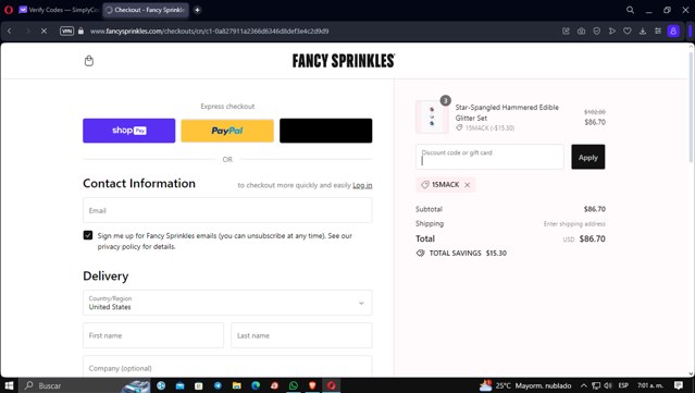 Fancy Sprinkles checkout page showing Fancy Sprinkles promo code box | Screenshot taken by SimplyCodes community member on Dec 30, 2023