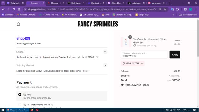 Fancy Sprinkles checkout page showing Fancy Sprinkles promo code box | Screenshot taken by SimplyCodes community member on Jan 9, 2024