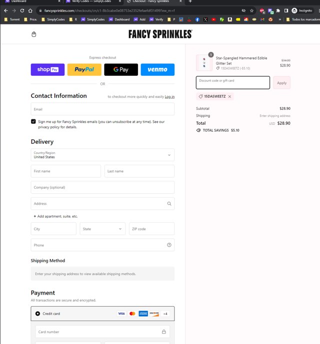 Fancy Sprinkles checkout page showing Fancy Sprinkles promo code box | Screenshot taken by SimplyCodes community member on Dec 11, 2023