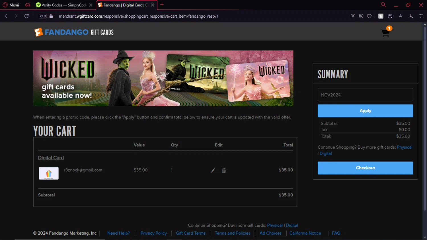 where to use Fandango promo code box