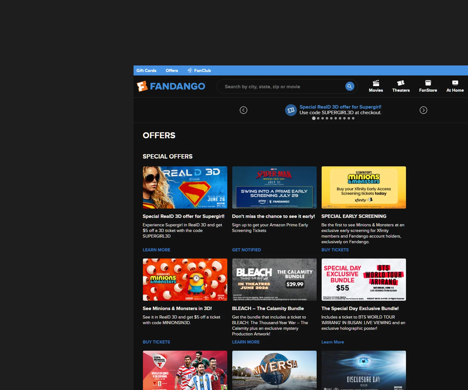 Fandango At Home promo code screenshot showing code SUPERGIRL3D applied at Fandango At Home checkout page. Uploaded by SimplyCodes community member Dejadepicharme on Jun 4, 2026