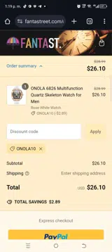 ONOLA10 coupon verification screenshot