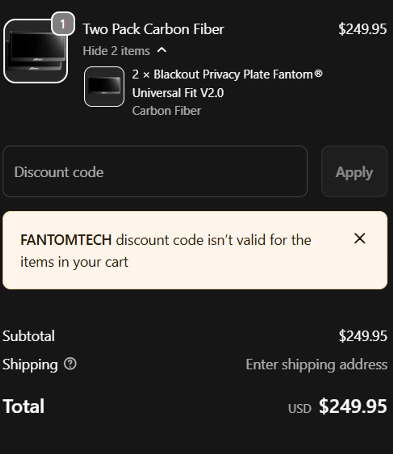 FantomTec promo code screenshot showing code FANTOMTECH applied at FantomTec checkout page. Uploaded by SimplyCodes community member CodePro594 on Jun 9, 2026