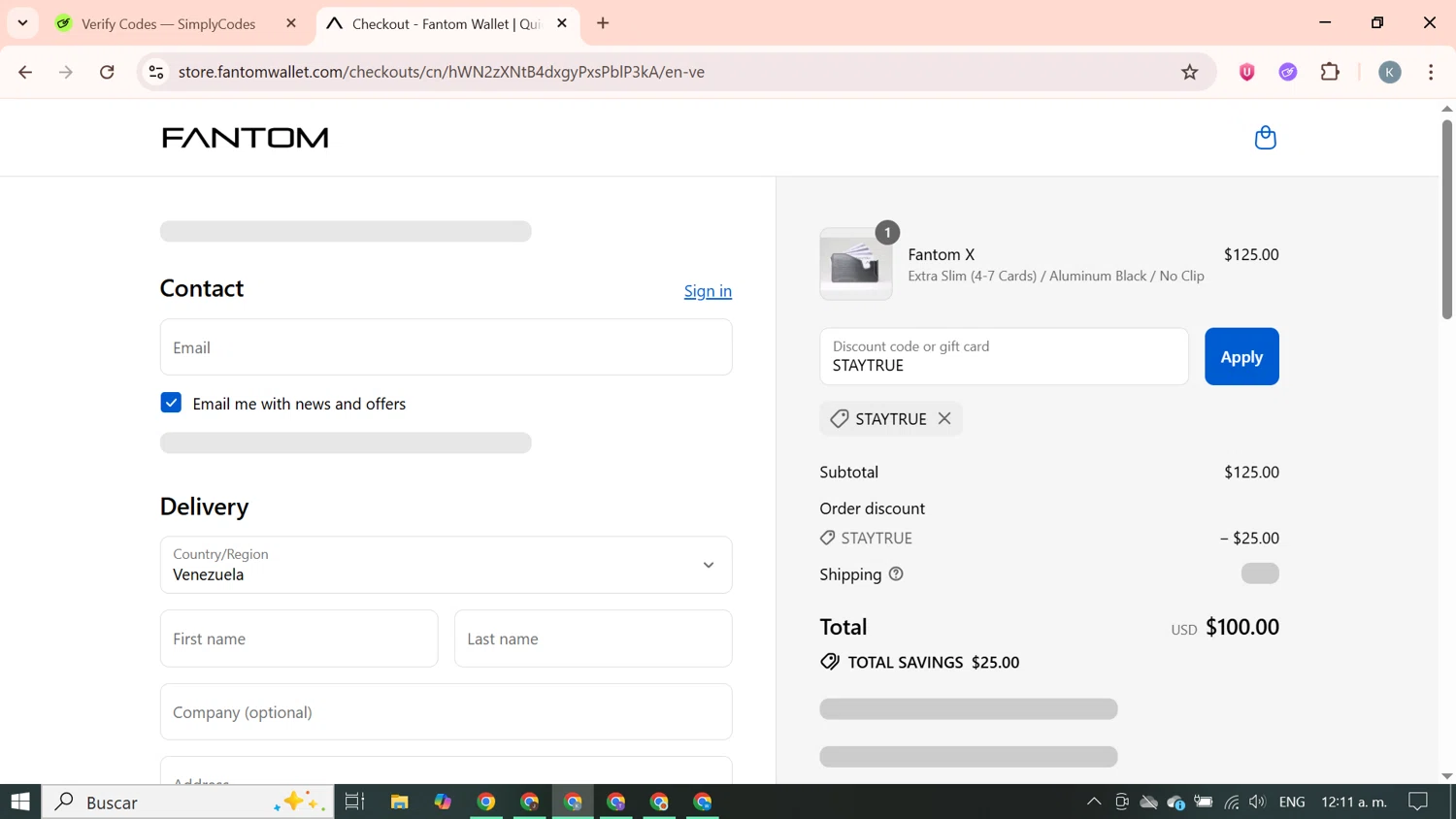 Fantom Wallet discount code screenshot showing code STAYTRUE applied at Fantom Wallet checkout page. Uploaded by SimplyCodes community member SavingsBoss9912 on Sep 15, 2025