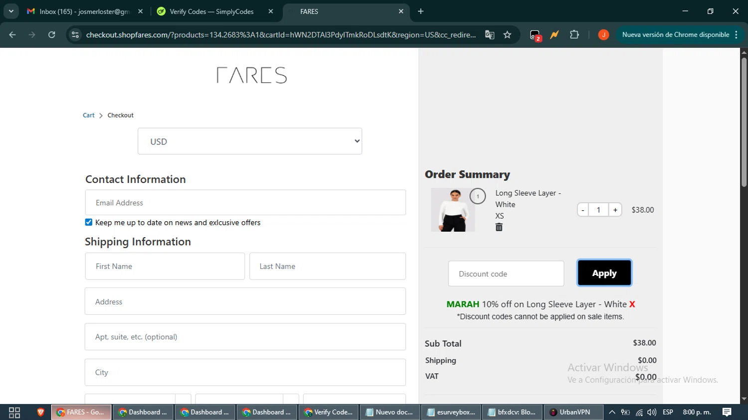 FARES discount code screenshot showing code MARAH applied at FARES checkout page. Uploaded by SimplyCodes community member NobleAce2304 on Aug 25, 2025