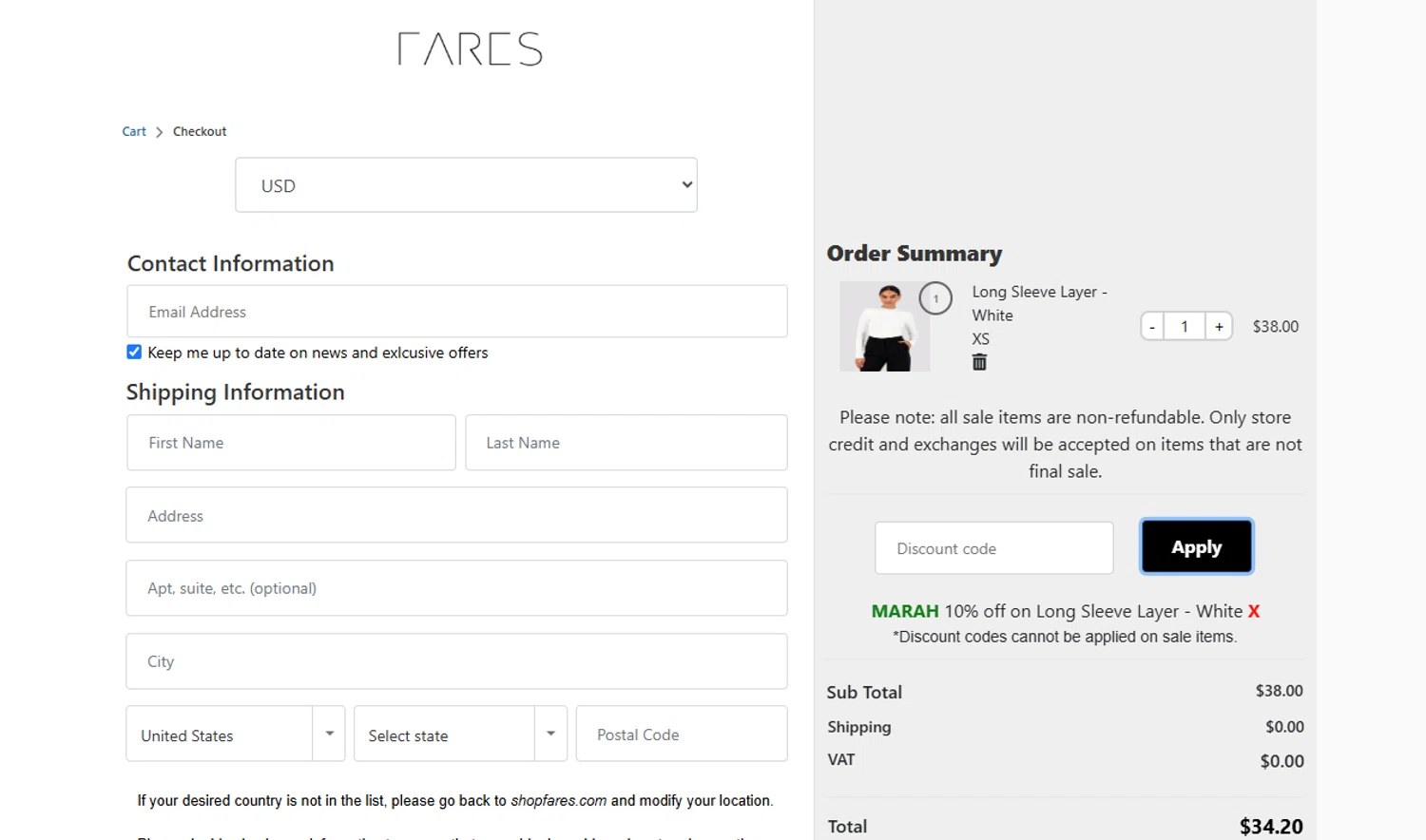 FARES discount code screenshot showing code MARAH applied at FARES checkout page. Uploaded by SimplyCodes community member SavvyLegend1586 on Jun 19, 2025