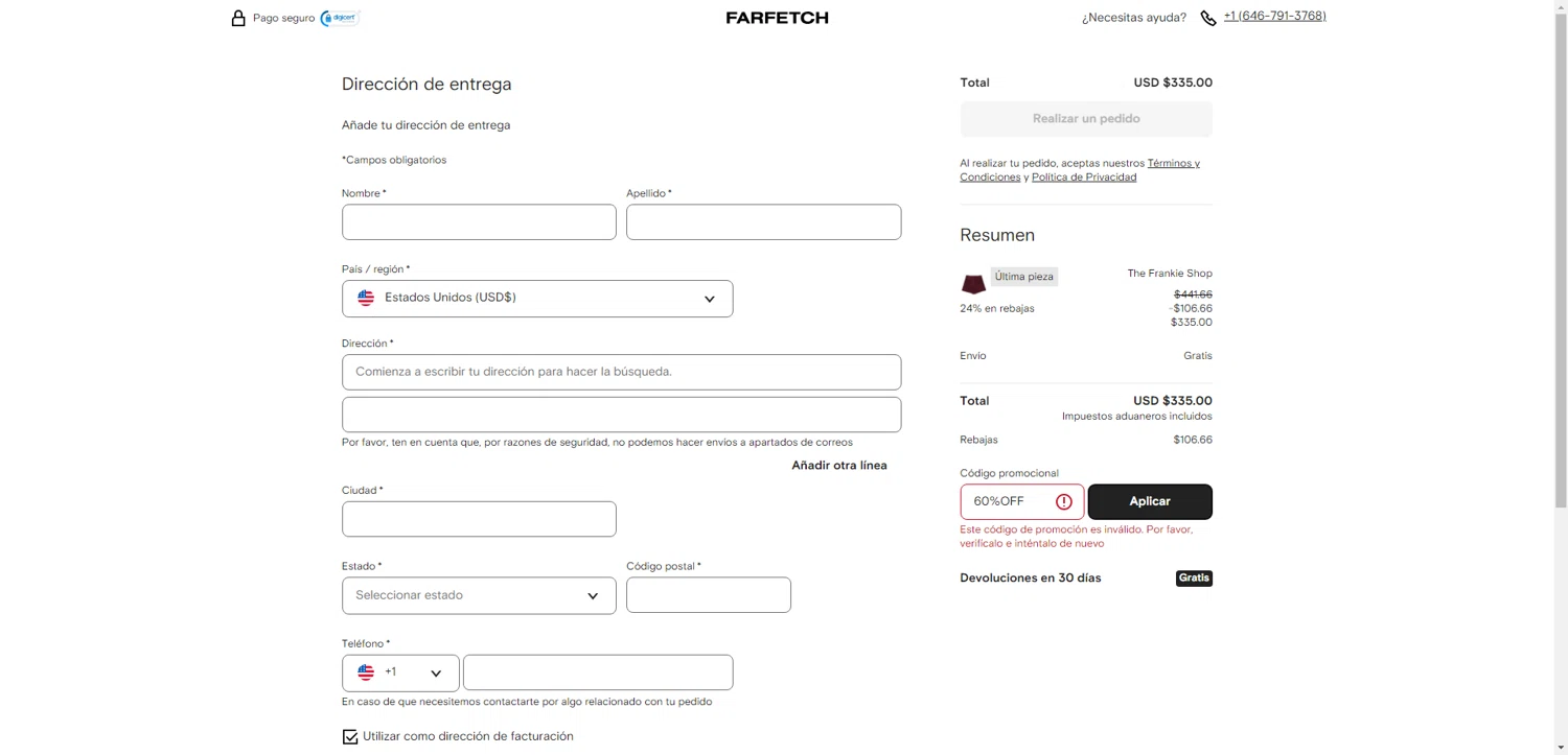Farfetch promo code screenshot showing code 60%OFF applied at Farfetch checkout page. Uploaded by SimplyCodes community member MightyMaverick3546 on Jul 1, 2025