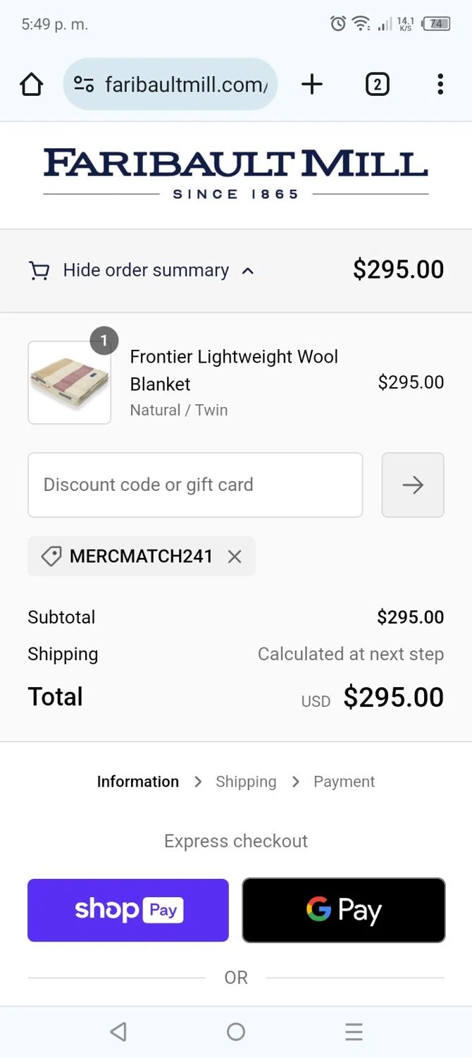 where to use Faribault Woolen Mill promo code box