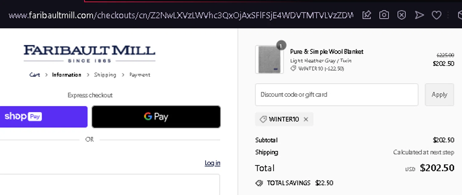 how to use Faribault Woolen Mill coupons