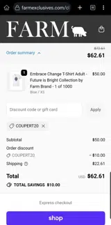 COUPERT20 coupon verification screenshot