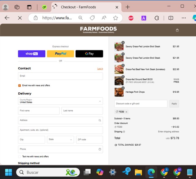 Farm Foods checkout page showing Farm Foods promo code box | Screenshot taken by SimplyCodes community member on Oct 10, 2024