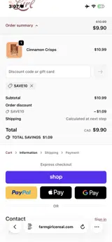 SAVE10 coupon verification screenshot