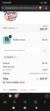 Save15 coupon verification screenshot