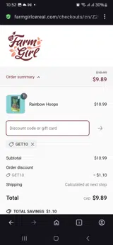 Get10 coupon verification screenshot
